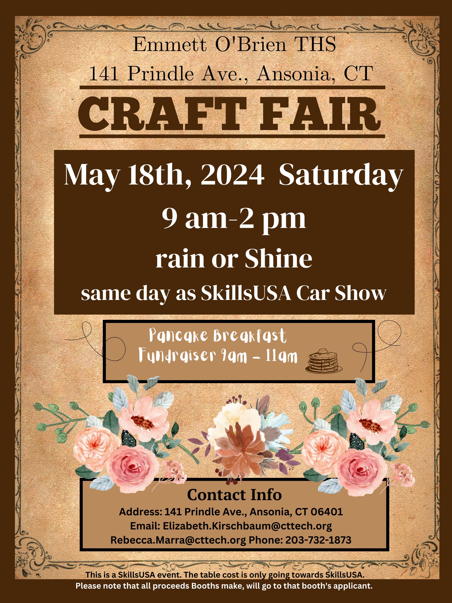 SkillsUSA sponsored craft fair on May 18, 2024 from 9-2 at EOB.