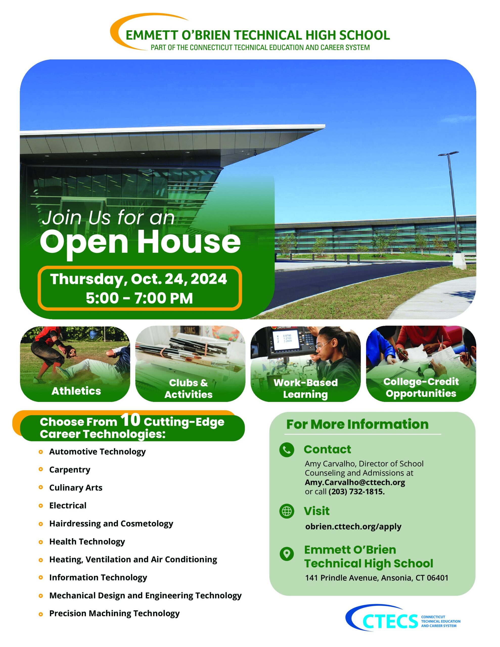 Open House for Emmett O'Brien for October 2024 for perspective 7th or 8th graders.