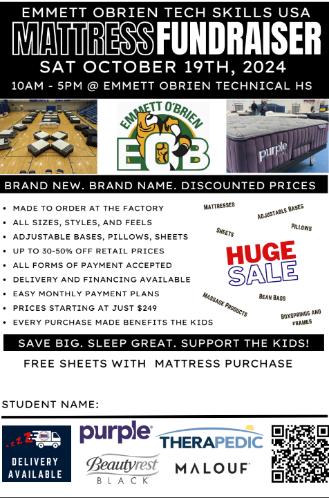 SkillsUSA is sponsoring a mattress sale fundraiser on Saturday, October 19th.